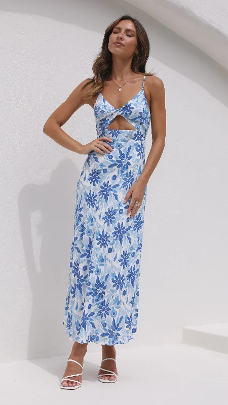 Delilah Midi Dress - Blue/White Floral