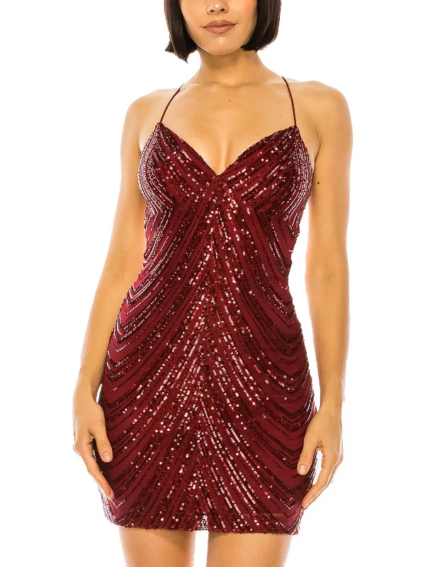 Juniors Womens Sequin Mini Bodycon Dress