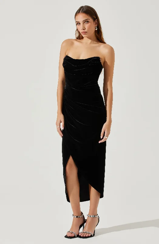 Meghan Velvet Draped Midi Dress