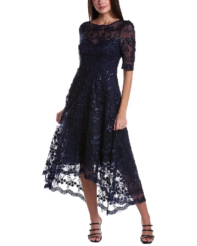 Teri Jon by Rickie Freeman Embroidered Midi Dress