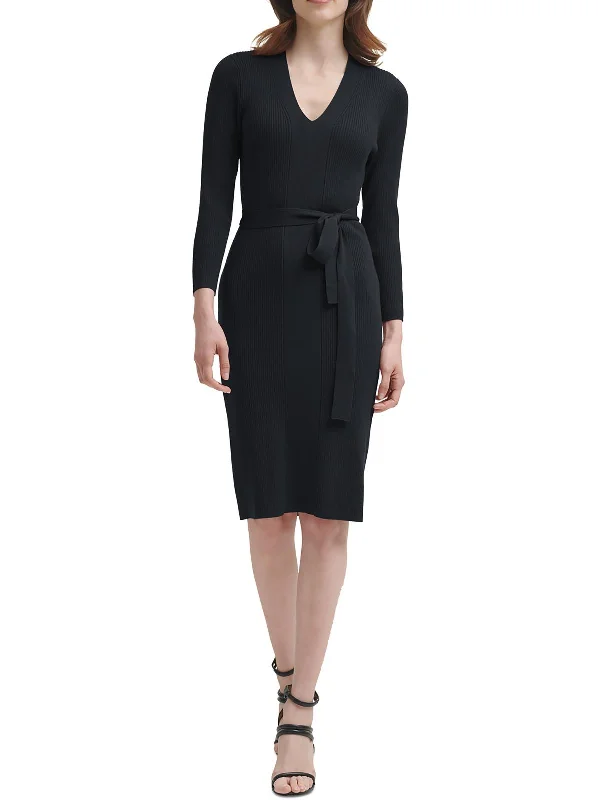 Womens Belted Midi Sweaterdress