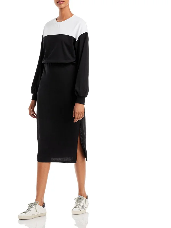 Womens Colorblock Knit Midi Dress