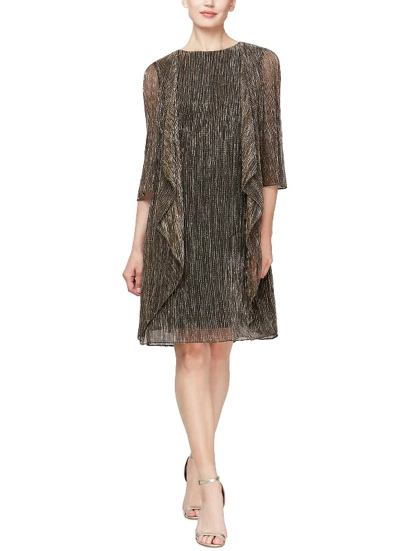 Womens Crinkled Metallic Midi Dress