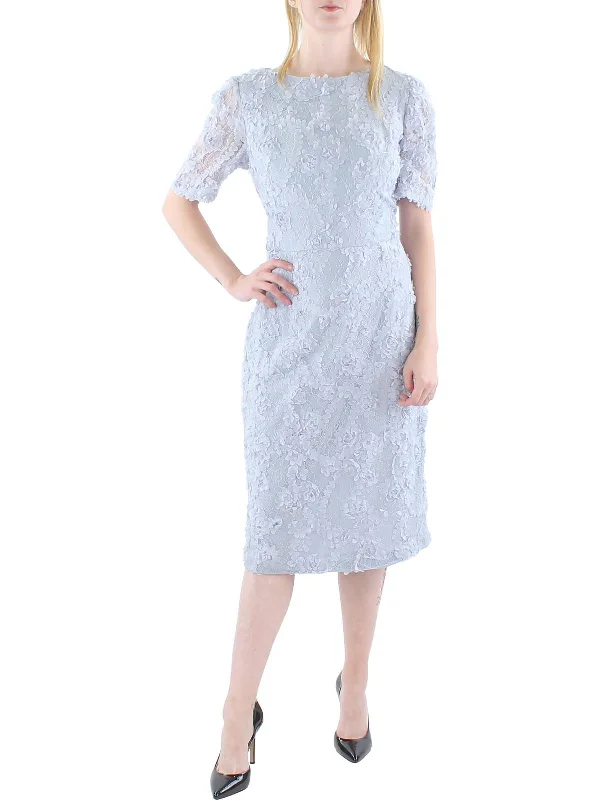 Womens Lace Midi Sheath Dress