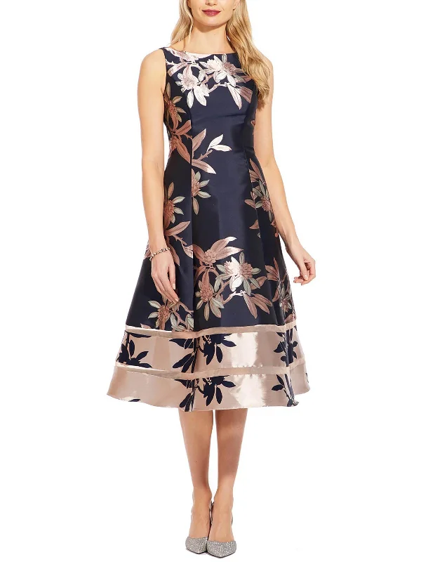 Womens Metallic Print Midi Fit & Flare Dress