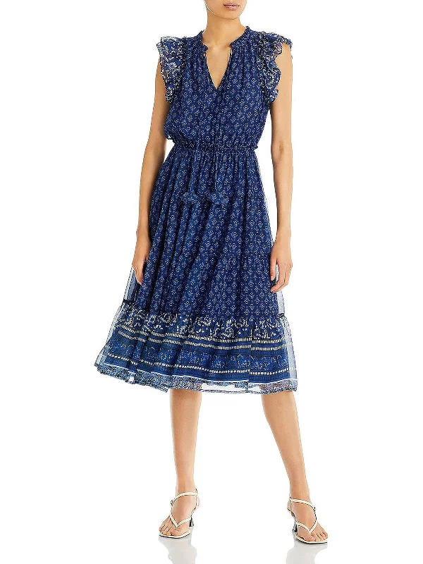 Womens Printed Mid Calf Midi Dress