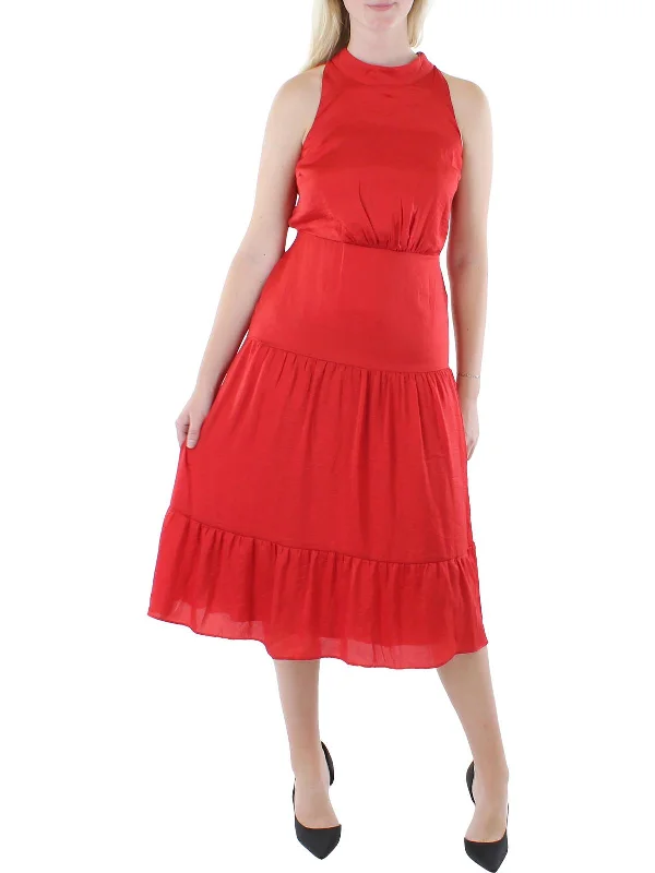 Womens Satin Sleeveless Midi Dress