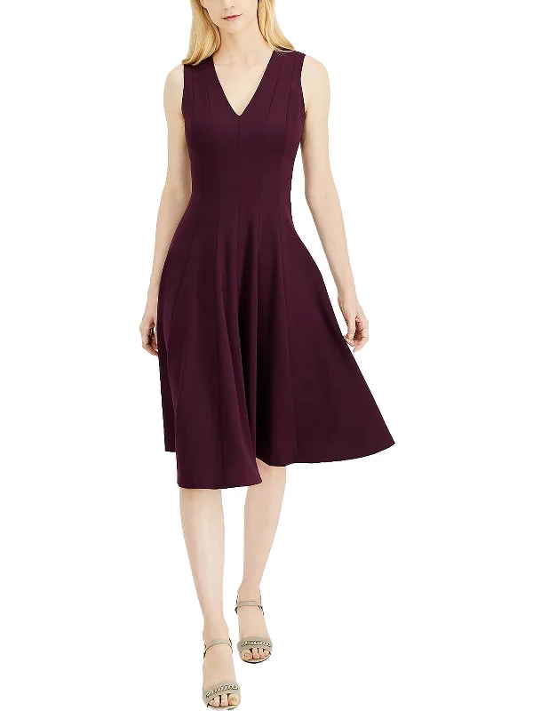 Womens V-Neck Midi Fit & Flare Dress