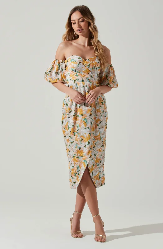 Zurina Floral Off Shoulder Midi Dress