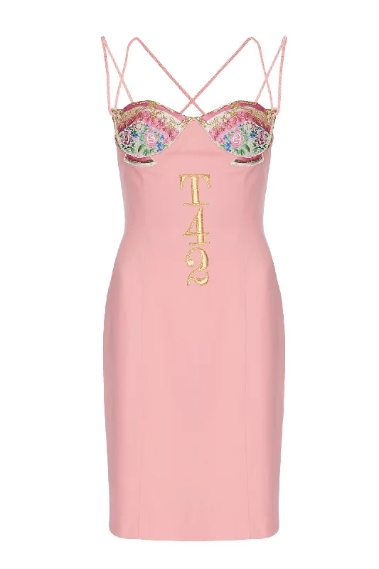 1991 Moschino Couture Pastel Pink 'Tea 4 2' Bodycon Dress. Rent: £150/Day