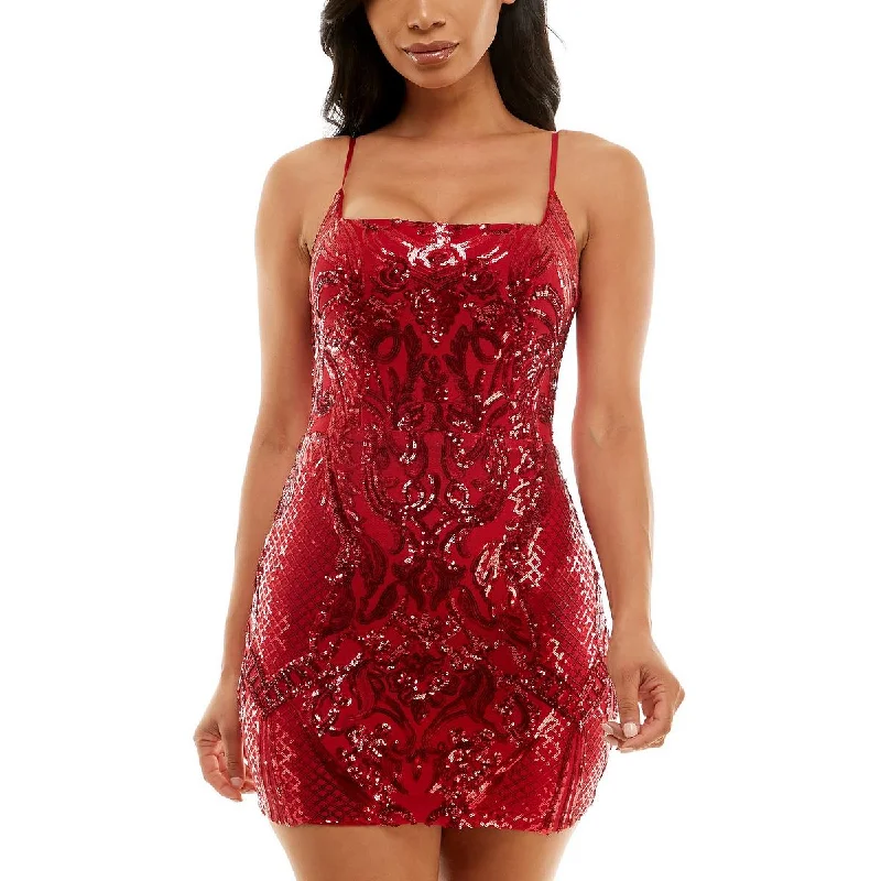 Bee Darlin Womens Juniors Sequined Mesh Bodycon Dress