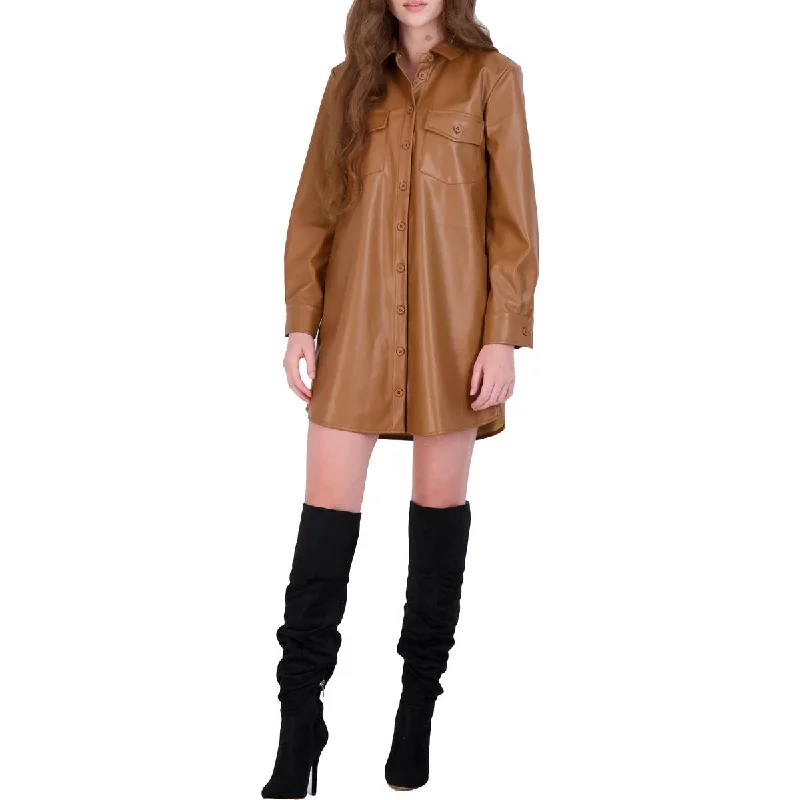 BB Dakota Women's Vegan Leather Button Down Mini Shirt Dress