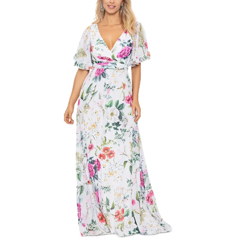 Betsy & Adam Womens Chiffon Floral Maxi Dress