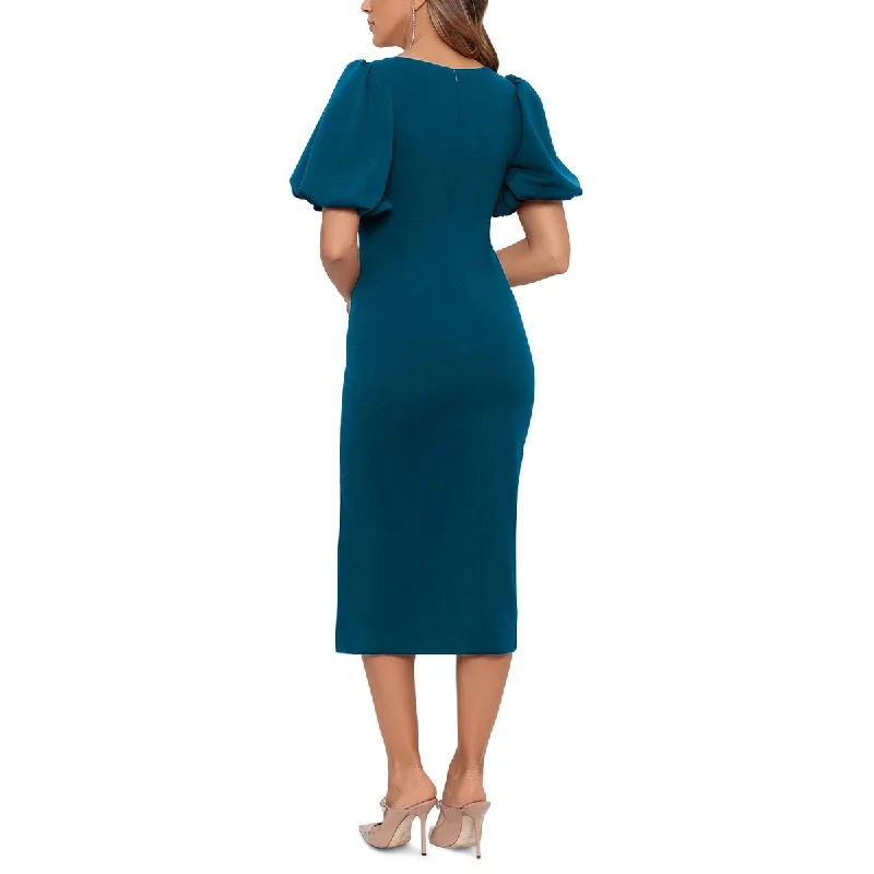 Betsy & Adam Womens Midi Puff Sleeve Bodycon Dress