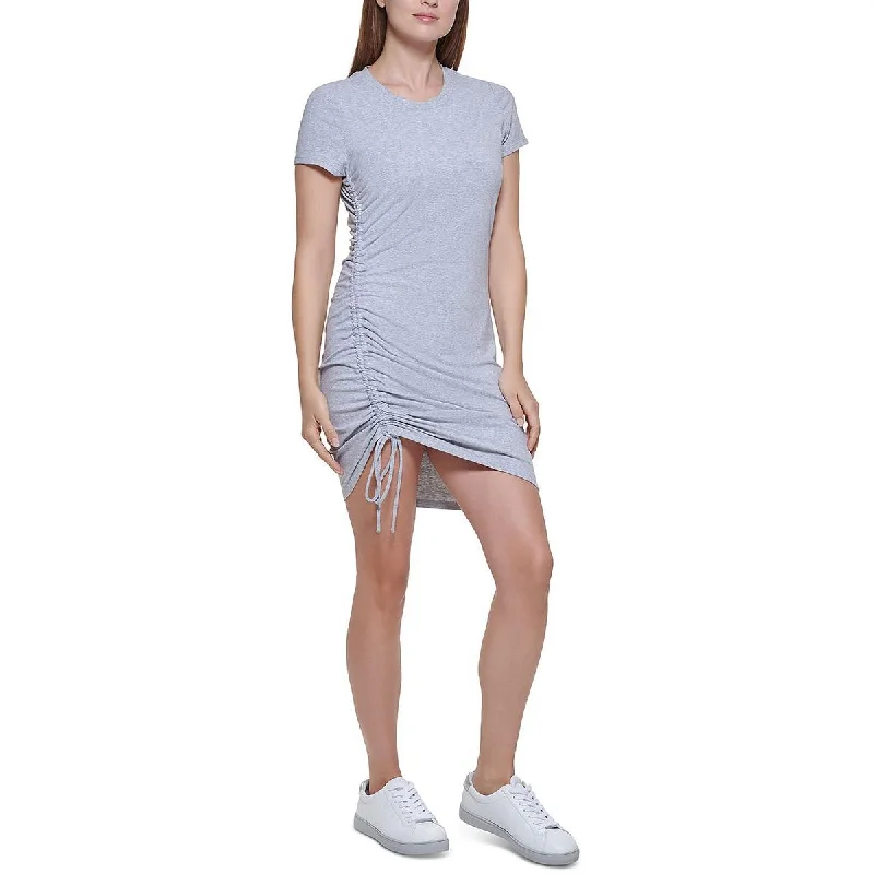 Calvin Klein Jeans Womens Petites Ruched Mini T-Shirt Dress