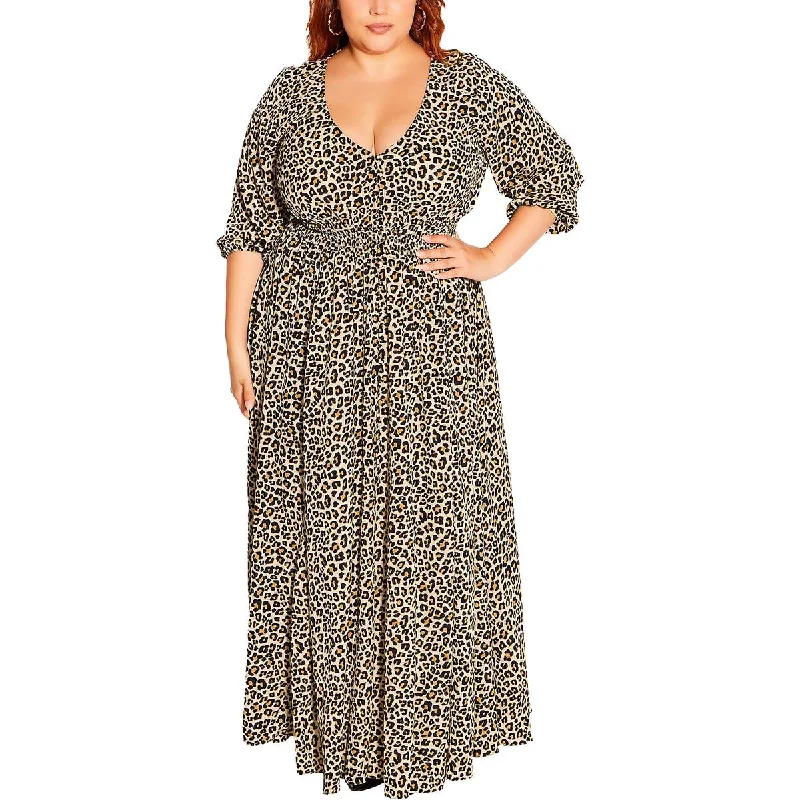 City Chic Womens Animal Print Long Maxi Dress