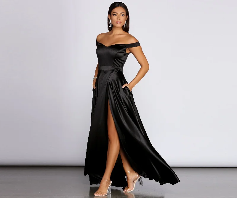 Ophelia Formal High Charming Slit Satin Dress