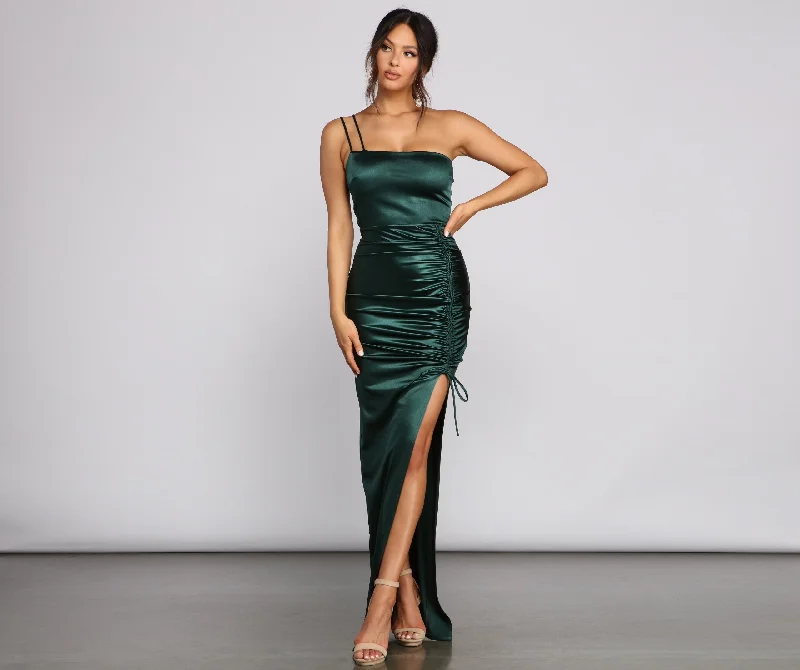 Norah Formal High Charming Slit Satin Dress