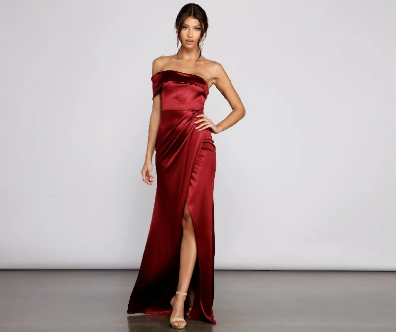 Isla Formal One Charming Shoulder Satin Dress