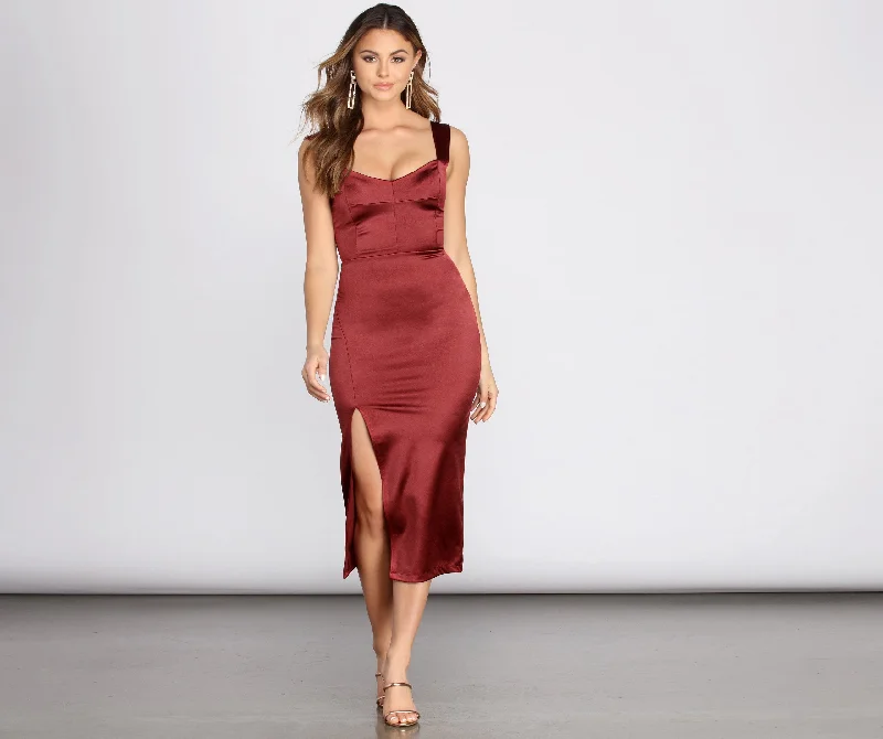 Lucia Side Stylish Slit Satin Dress