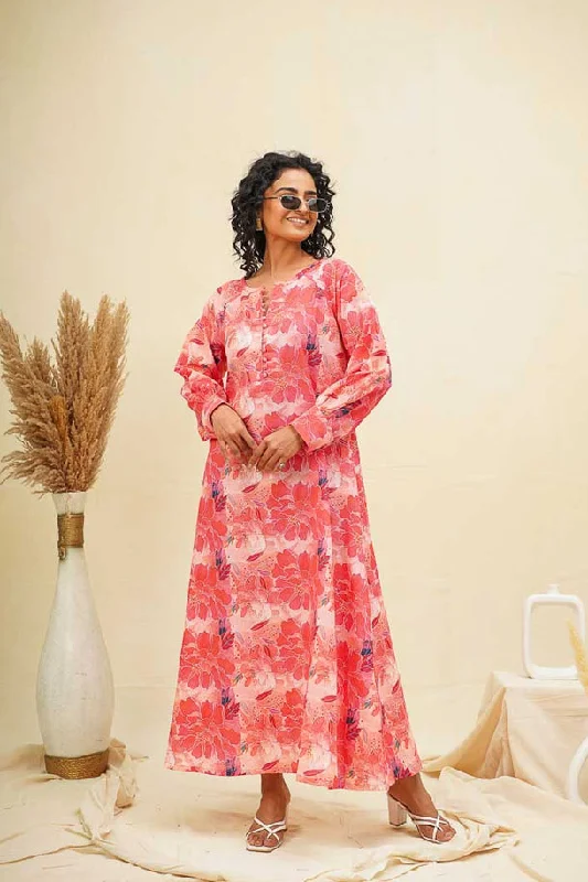 Coral Pink Kaftan Style Shirt Dress