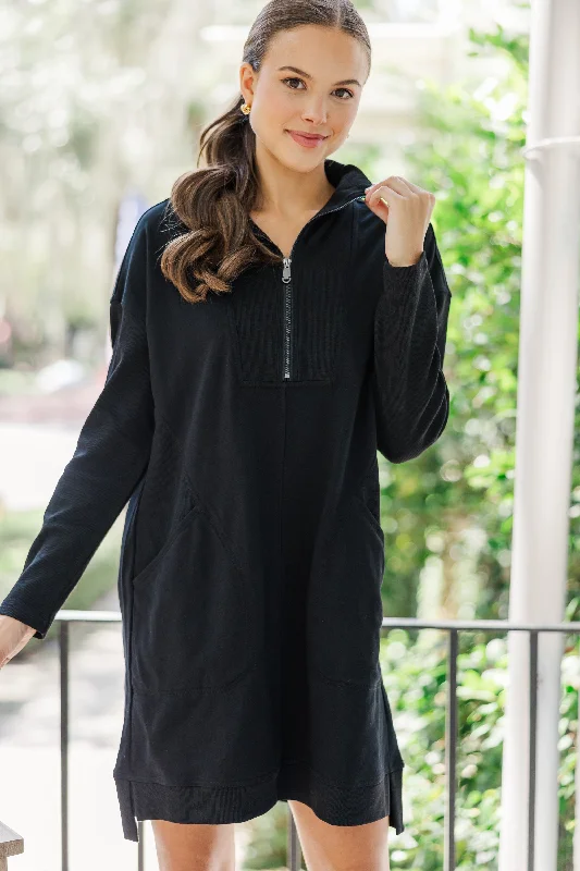 Couldn't Be Happier Black Sweatshirt Dress