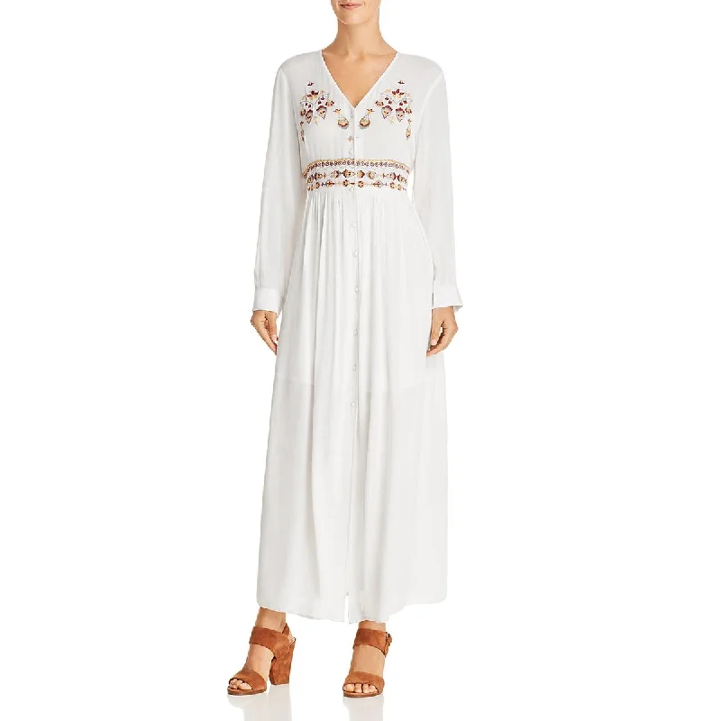 En Crème Womens Embroidered Long Sleeves Casual Dress