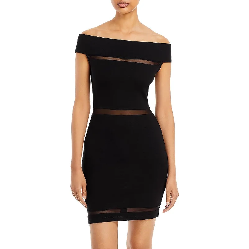 French Connection Womens Mesh Inset Above Knee Bodycon Dress