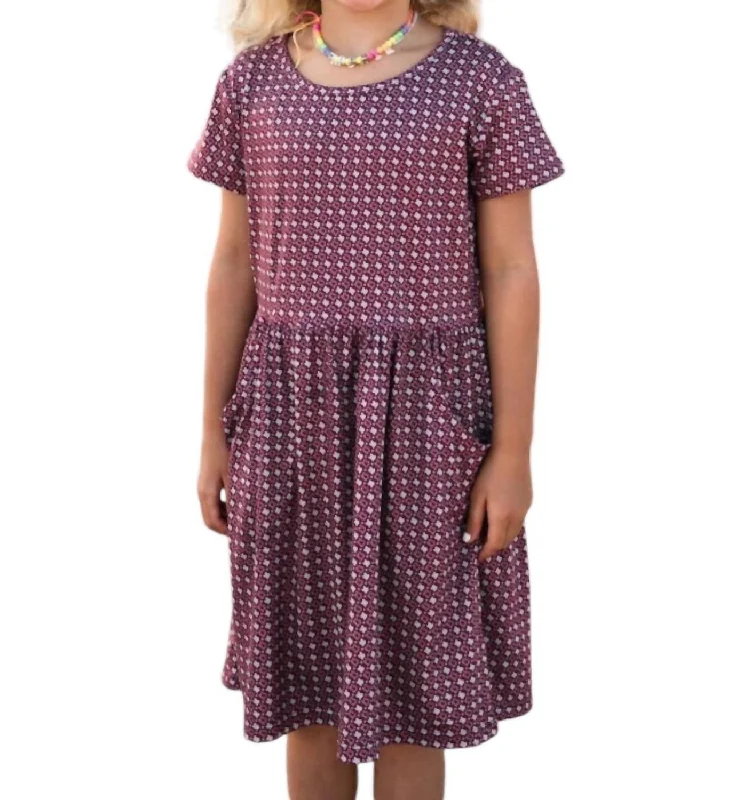 Girl's Casual Dress In Texas Maroon