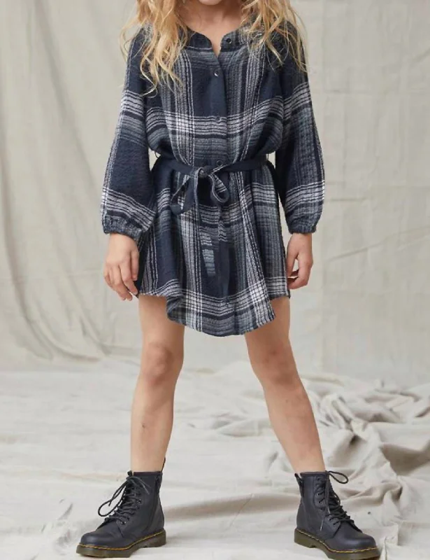 Girl's Smocked Plaid Shirt Dress In Black