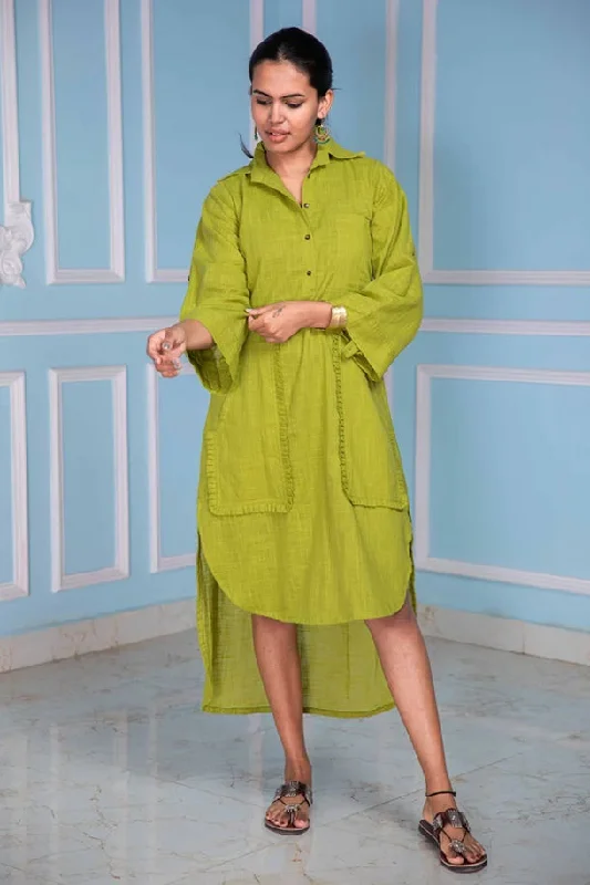 Gleeful Green High Low  Shirt Dress