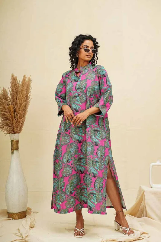 Green Pink Kaftan Style Shirt Dress