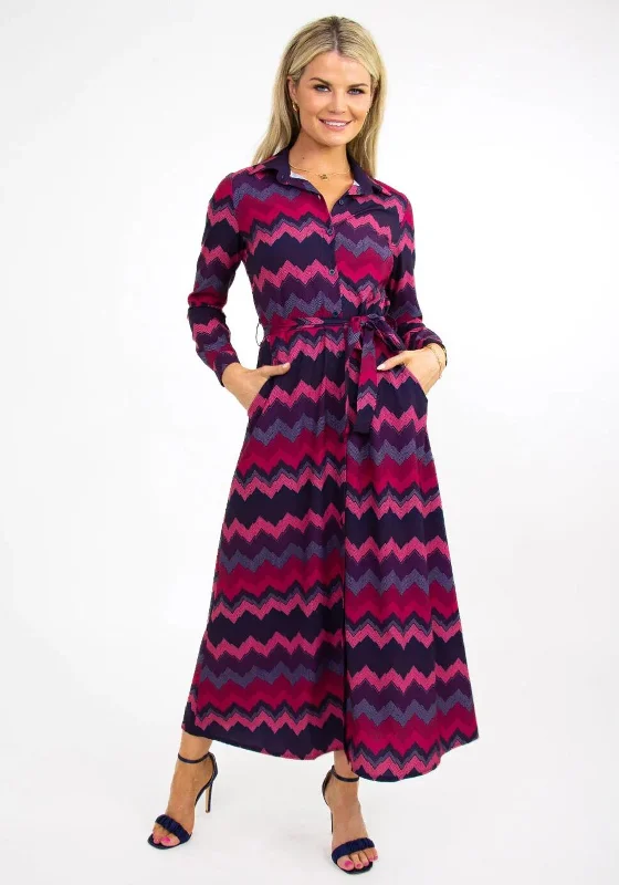 Kate & Pippa Luca Zig Zag Print Shirt Dress, Plum