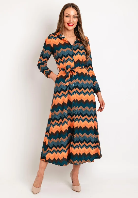 Kate & Pippa Luca Zig Zag Print Shirt Dress, Orange Multi