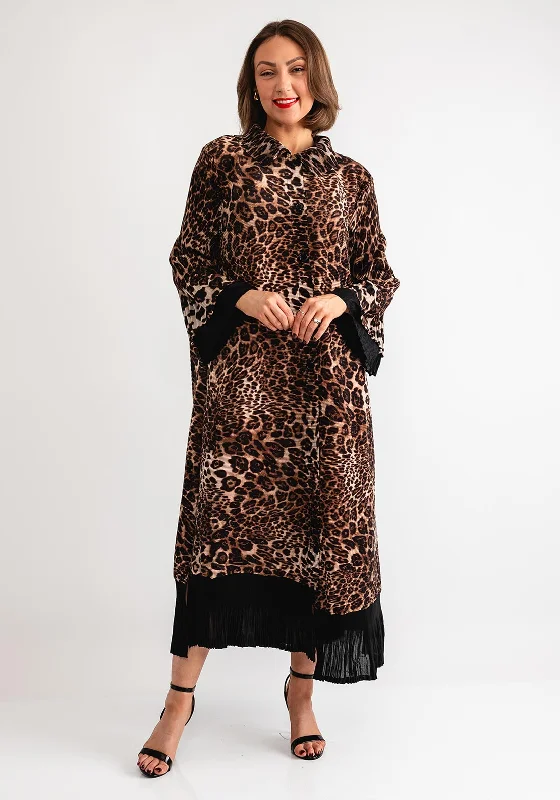 Serafina Collection One Size Plisse Leopard Print Shirt Dress, Brown