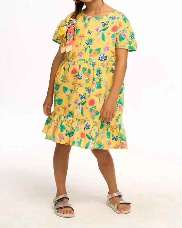 Lemon Tropical Floral Dress In Dandelion