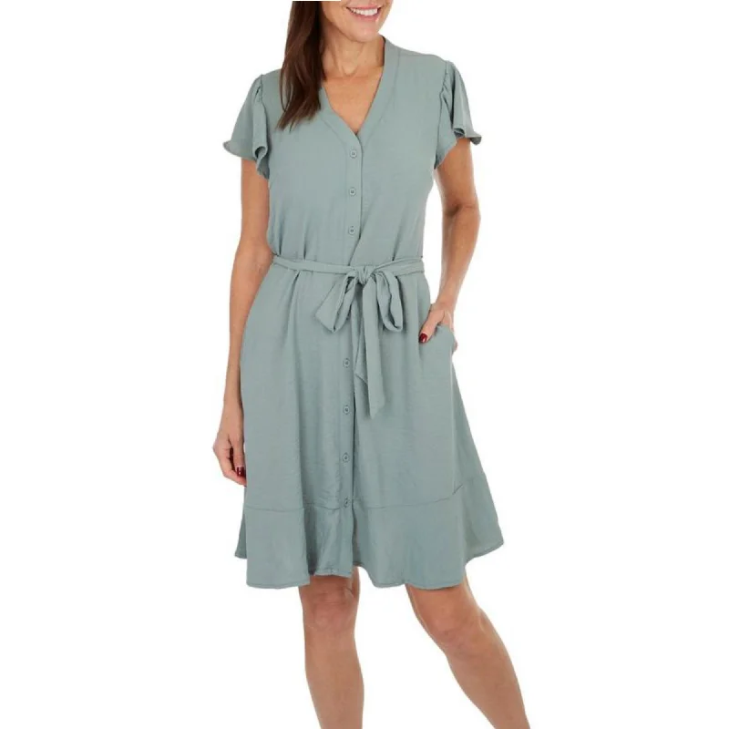 Lucky Brand Women's Flutter Sleeve V-neck Button Front Mini Shirt Dress