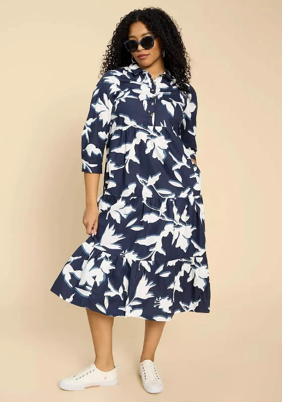 White Stuff Mayra Tiered Shirt Dress, Navy Print