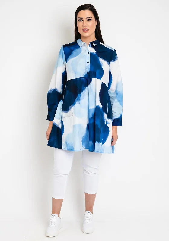 Noen Curve Watercolour Print Shirt Dress, Blue