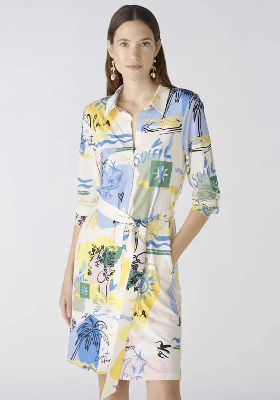 Oui Printed Jersey Shirt Dress, Yellow Multi