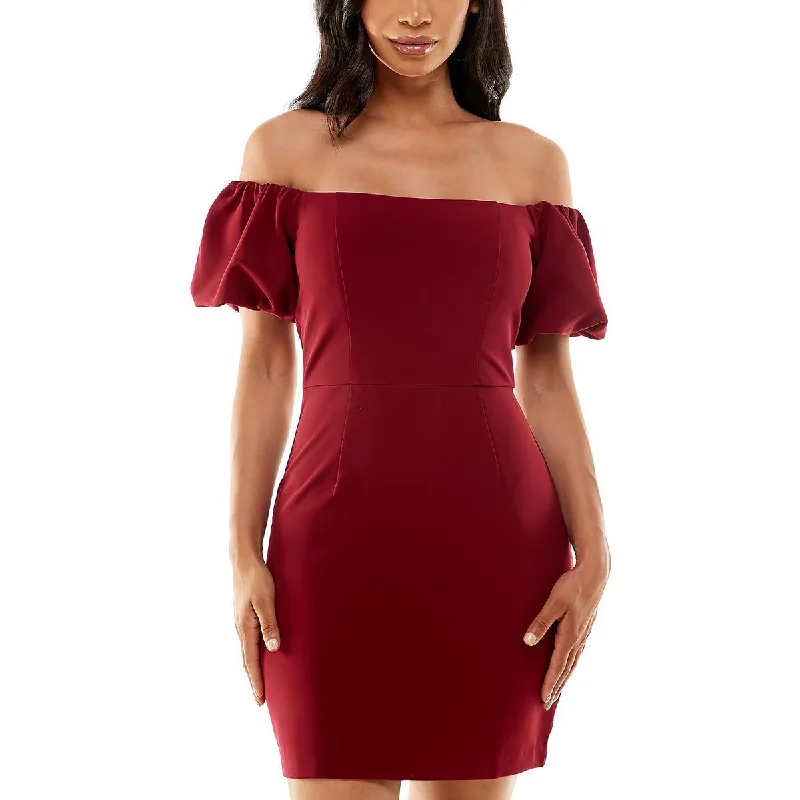 Pear Culture Womens Juniors Off-The-Shoulder Mini Bodycon Dress