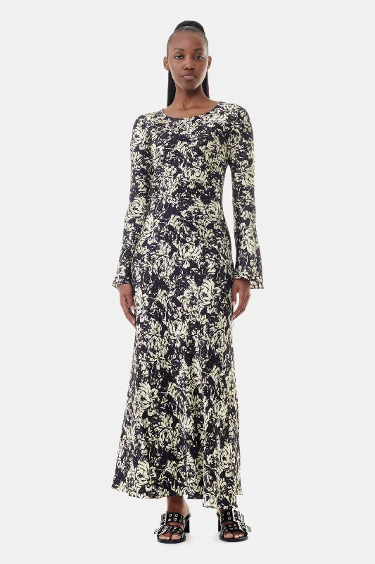 Printed Maxi Satin Dress