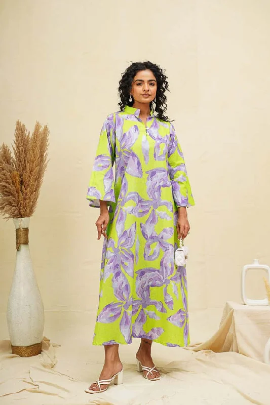 Purple Green Kaftan Style Shirt Dress