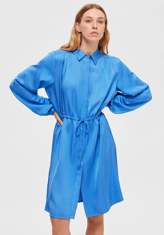 Selected Femme Thea Satin Feel Shirt Dress, Nebulas Blue