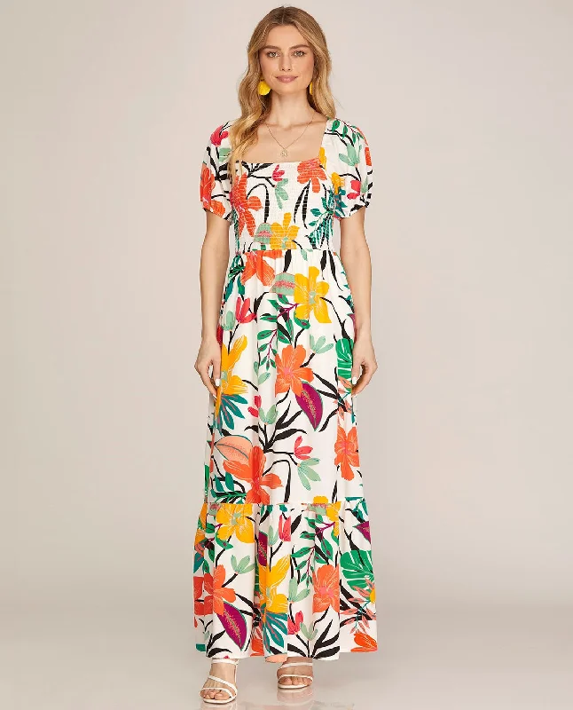 Short Puff Sleeve Maxi Dress