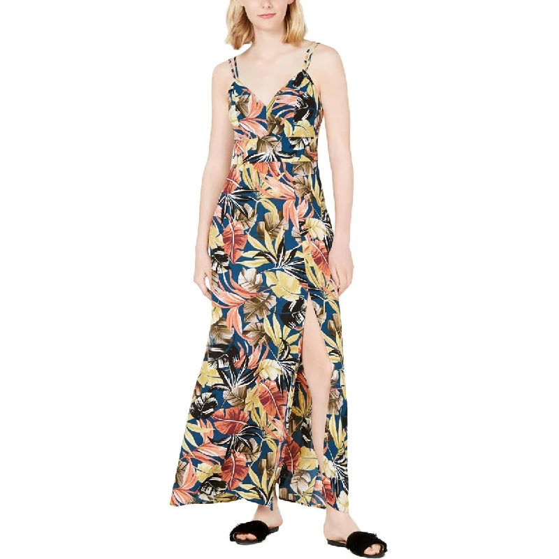 Teeze Me Womens Juniors Tropical Print Slip Maxi Dress