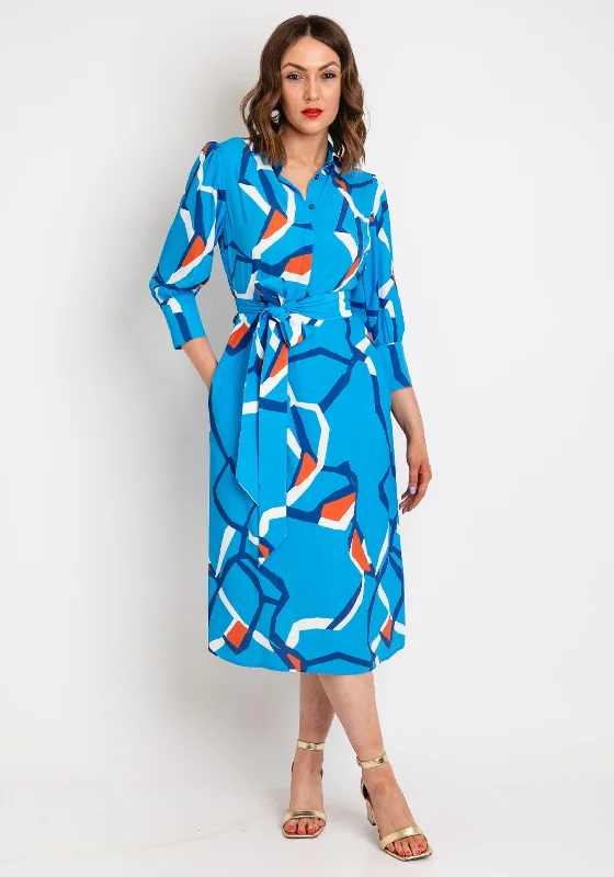 This Girl Curiosity Isabella Abstract Print Midi Shirt Dress, Blue