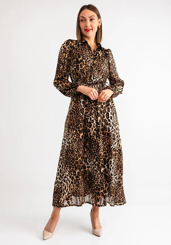 Serafina Collection Leopard Print Maxi Shirt Dress, Brown