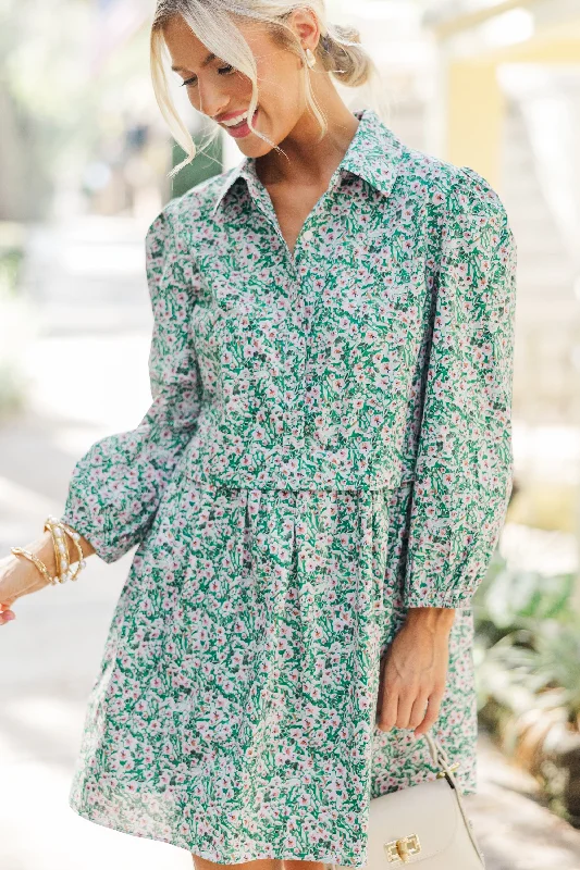 Thinking Of You Green Floral Shirt Dress