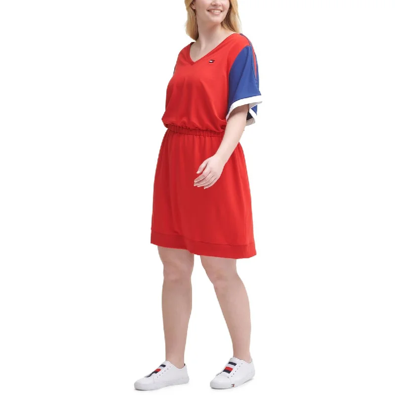 Tommy Hilfiger Sport Womens Plus Colorblock Short T-Shirt Dress